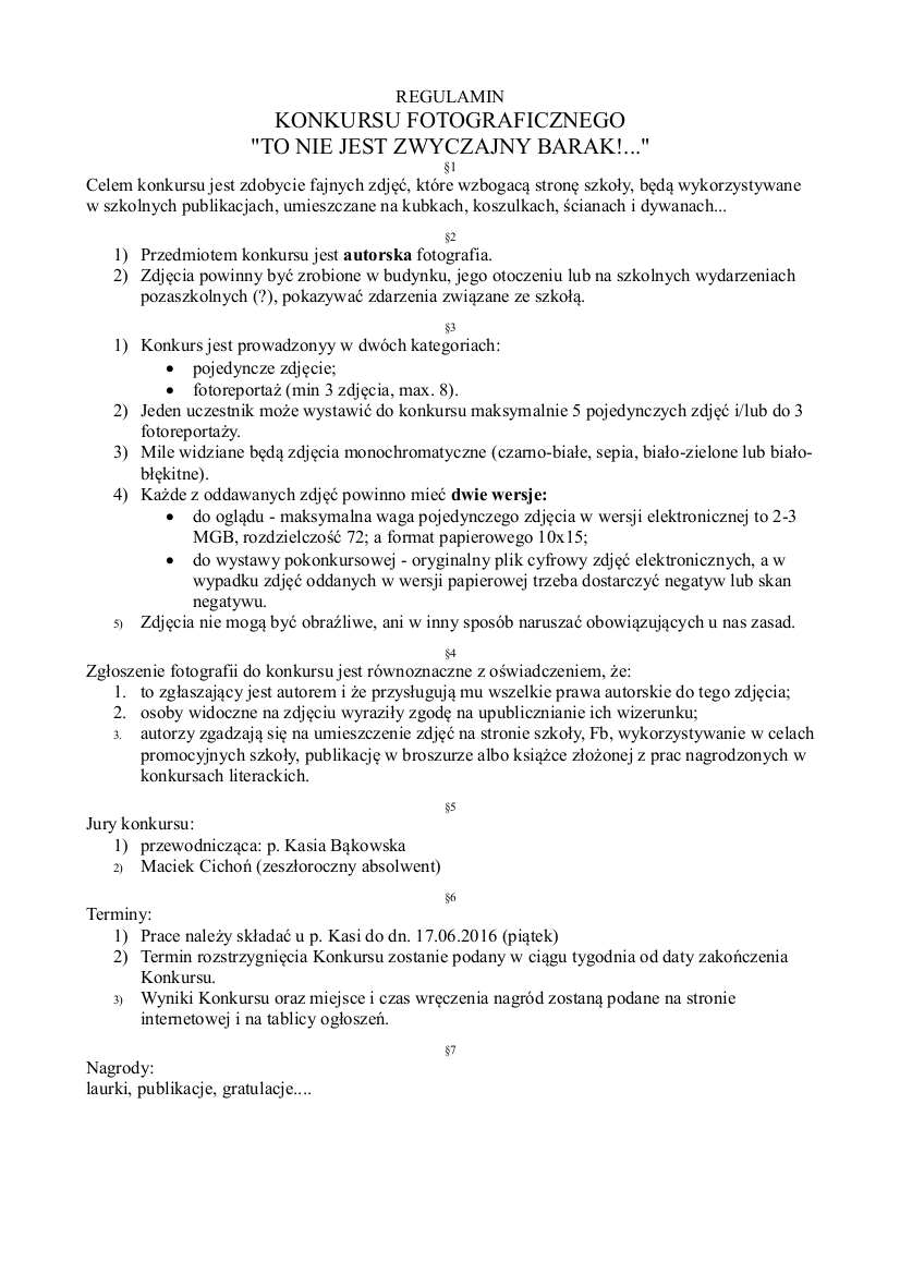 Regulamin konkursu fotograficznego